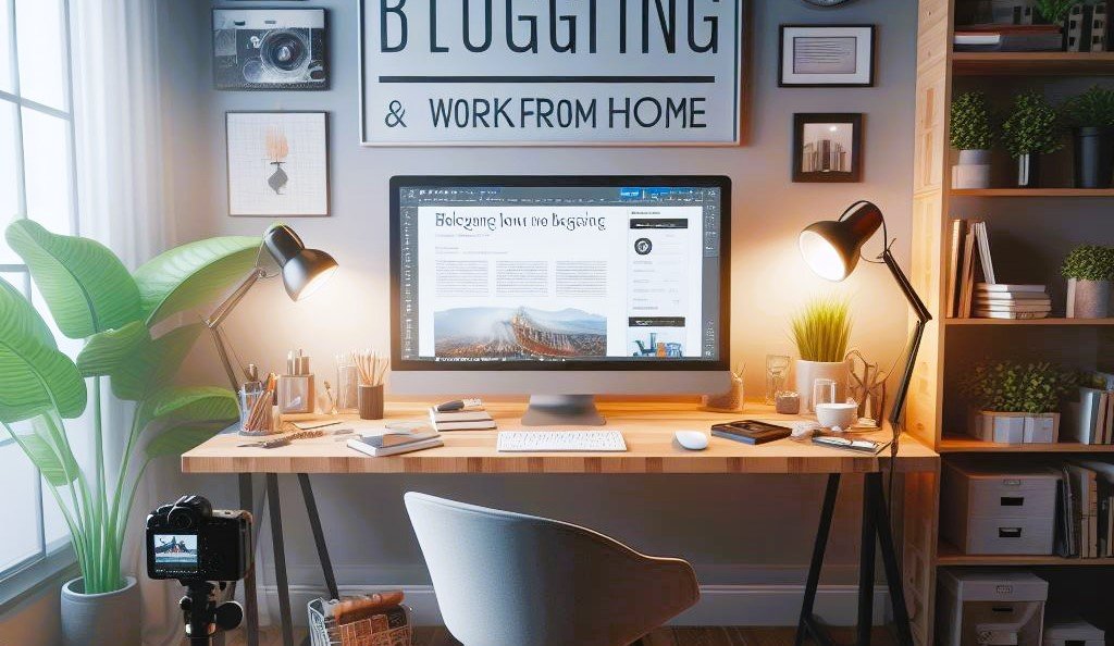 Transforming home office with a modern desk adorned with a computer and an elegant lamp.