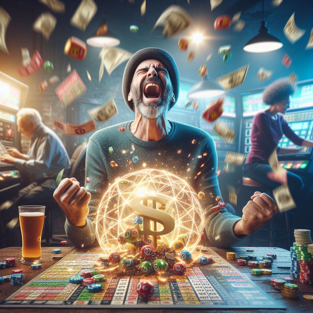hyper-realistic-image-of-a-man-wins-a-jackpot-in-the-PowerBall-and-Lotto-lottery-game-different-elements-of-lottery-games-blur-background-photography-BlogGenies-Lottery-Blog-Post Powerball and Lotto Jackpots Exposed: 15 Secrets You Need to Know Before You Play